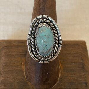 Vintage Sterling Silver Ring Size 8.25 Oval Genuine Turquoise